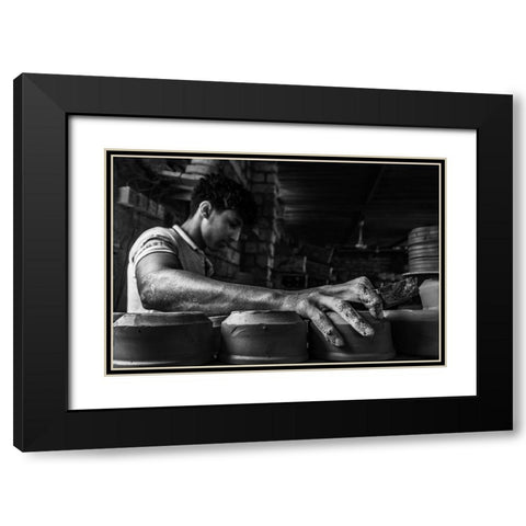 Worker Hand Black Modern Wood Framed Art Print with Double Matting by Ragab, Hesham