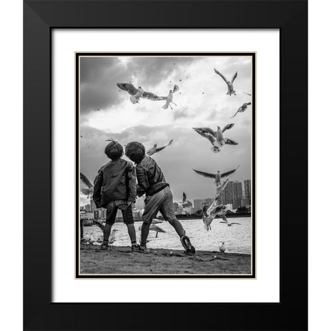Tokyo Bay Area Black Modern Wood Framed Art Print with Double Matting by Sirou.Minami