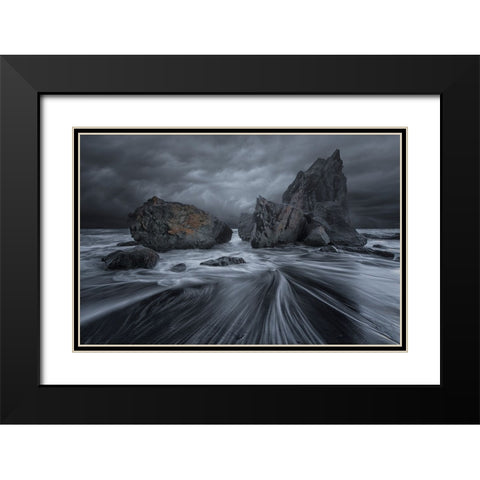 Rialto Rapids Black Modern Wood Framed Art Print with Double Matting by Deng, Larry