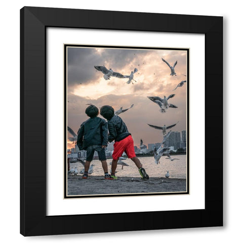 Tokyo Bay Area Black Modern Wood Framed Art Print with Double Matting by Sirou.Minami