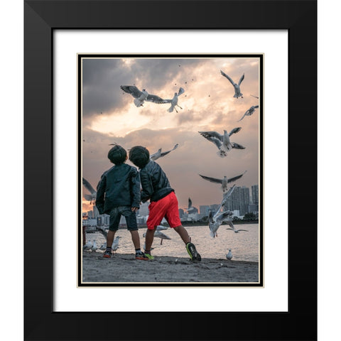 Tokyo Bay Area Black Modern Wood Framed Art Print with Double Matting by Sirou.Minami