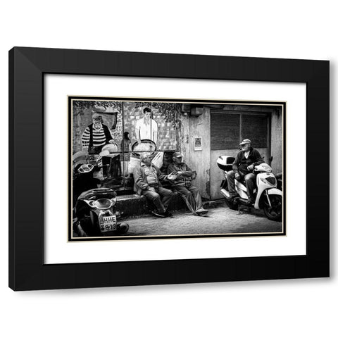 Old Conversations Black Modern Wood Framed Art Print with Double Matting by Kaprano, Normunds
