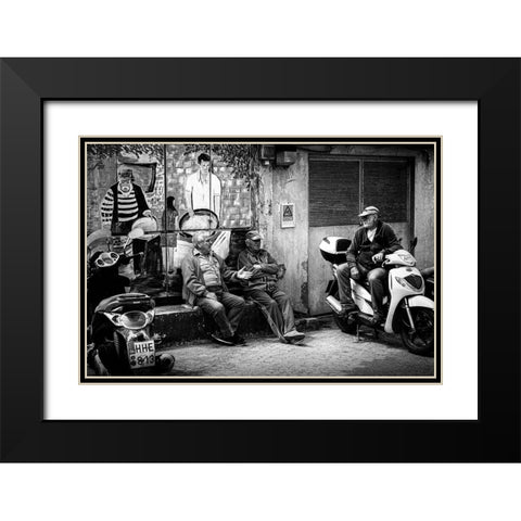 Old Conversations Black Modern Wood Framed Art Print with Double Matting by Kaprano, Normunds