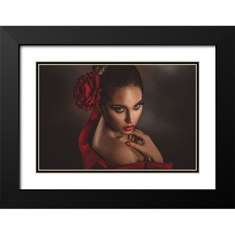 Red Passion Black Modern Wood Framed Art Print with Double Matting by Tambe, Peppe