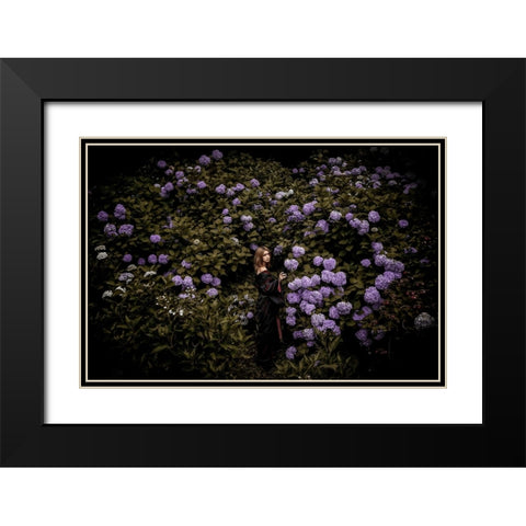 Ajisai Black Modern Wood Framed Art Print with Double Matting by Koiki