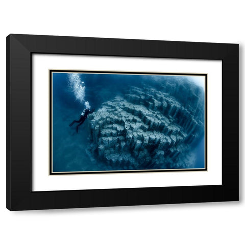 Columnar Joints Black Modern Wood Framed Art Print with Double Matting by Ichinoseki, Sayaka