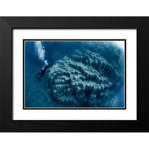 Columnar Joints Black Modern Wood Framed Art Print with Double Matting by Ichinoseki, Sayaka