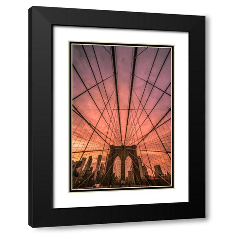 Brooklyn Bridge Sunset Black Modern Wood Framed Art Print with Double Matting by R. Veizaga, Christopher