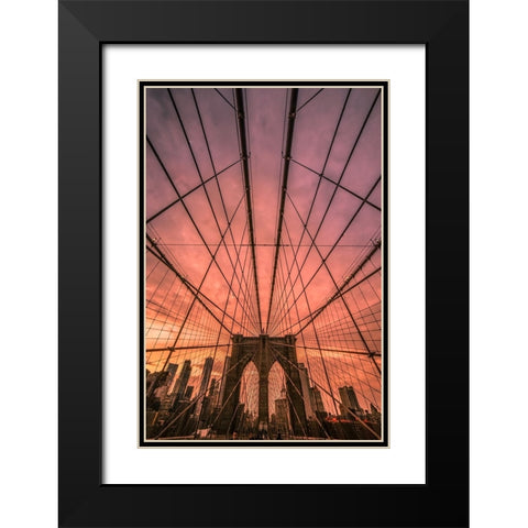 Brooklyn Bridge Sunset Black Modern Wood Framed Art Print with Double Matting by R. Veizaga, Christopher