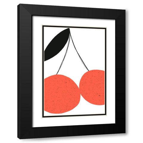 Red Cherries Black Modern Wood Framed Art Print with Double Matting by Uplusmestudio