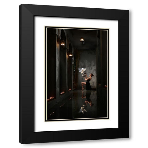 Playing With The Doves Black Modern Wood Framed Art Print with Double Matting by Aditya, Rawisyah