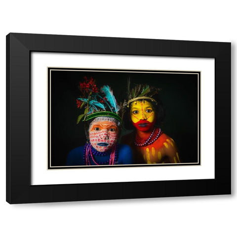 Tribal Duo Black Modern Wood Framed Art Print with Double Matting by Banerjee, Nilendu