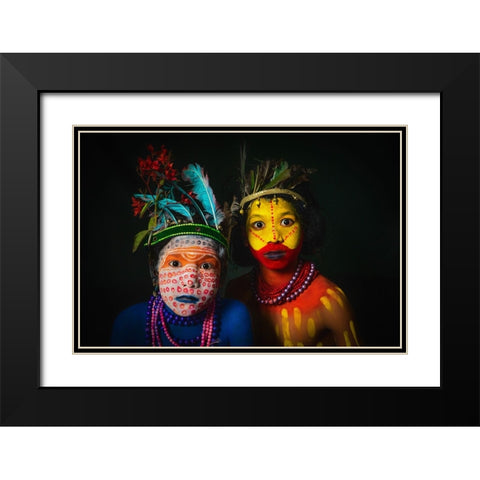 Tribal Duo Black Modern Wood Framed Art Print with Double Matting by Banerjee, Nilendu