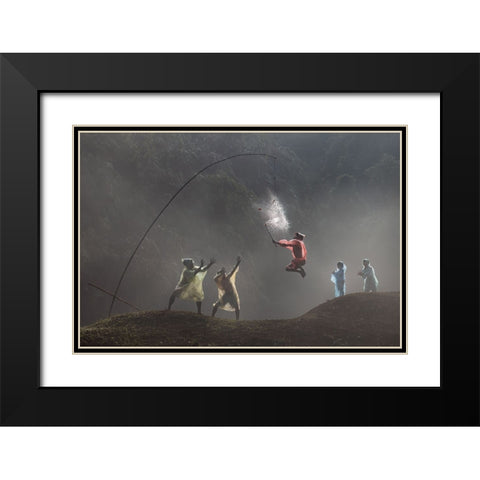 Pecah Balon Black Modern Wood Framed Art Print with Double Matting by Suhardjo, Lisdiyanto