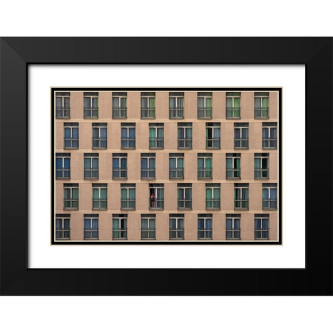 Cells Black Modern Wood Framed Art Print with Double Matting by Kravanja, Jure