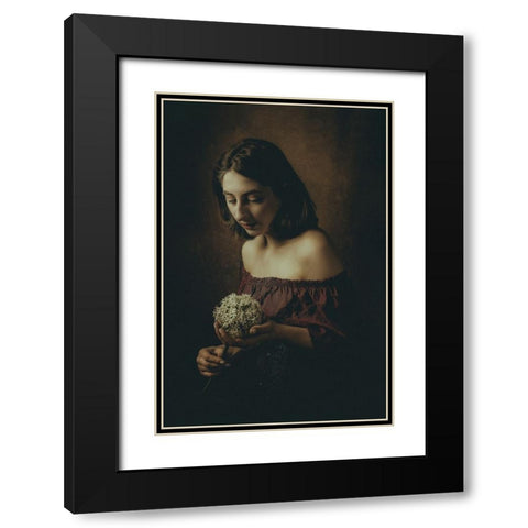 Girl With A Flower Black Modern Wood Framed Art Print with Double Matting by Grimm, Klaus