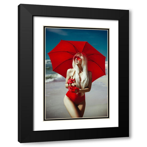 The Red Umbrella Black Modern Wood Framed Art Print with Double Matting by Bolgov (Axe), Ruslan