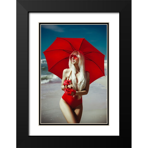 The Red Umbrella Black Modern Wood Framed Art Print with Double Matting by Bolgov (Axe), Ruslan