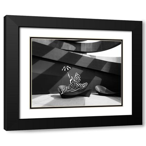 Jump In B/W Black Modern Wood Framed Art Print with Double Matting by Waldmann, Shlomo