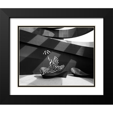 Jump In B/W Black Modern Wood Framed Art Print with Double Matting by Waldmann, Shlomo