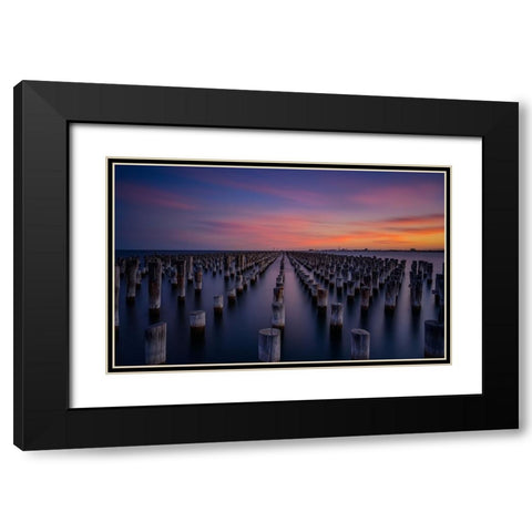 Princes Pier Black Modern Wood Framed Art Print with Double Matting by Zhen Yu, James
