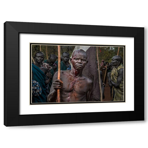 The Winner Of A Donga Fight In Ethiopia. Black Modern Wood Framed Art Print with Double Matting by Inazio Kuesta, Joxe