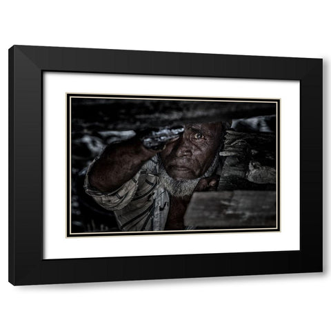 Man Tarring The Keel Of A Ship - Bangladesh Black Modern Wood Framed Art Print with Double Matting by Inazio Kuesta, Joxe