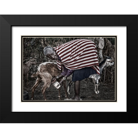 Ilchamus Tribe Woman Milking A Goat - Kenya Black Modern Wood Framed Art Print with Double Matting by Inazio Kuesta, Joxe