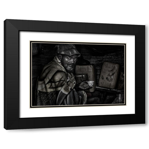 Ethiopian Man Having A Cup Of Coffee. Black Modern Wood Framed Art Print with Double Matting by Inazio Kuesta, Joxe
