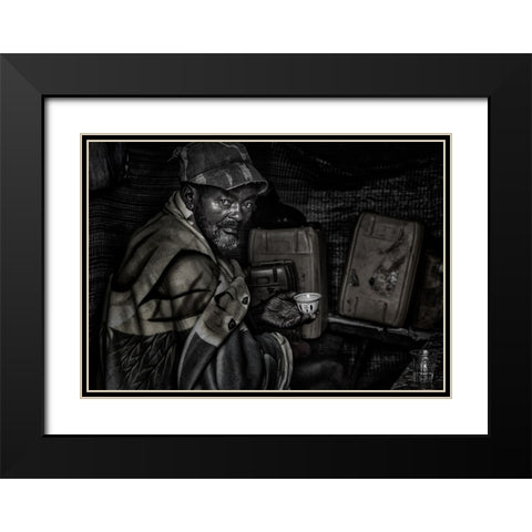 Ethiopian Man Having A Cup Of Coffee. Black Modern Wood Framed Art Print with Double Matting by Inazio Kuesta, Joxe