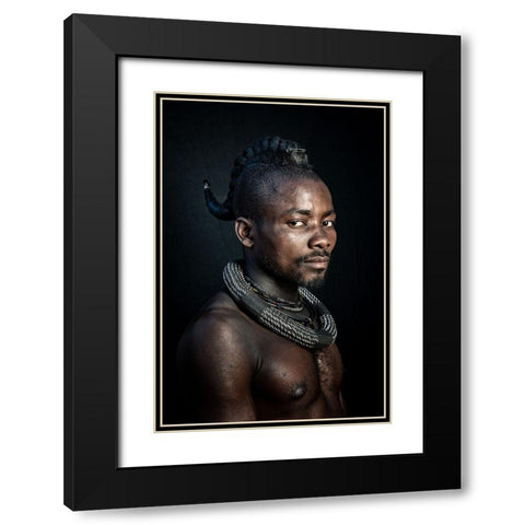 Himba man Black Modern Wood Framed Art Print with Double Matting by Cole, Trevor