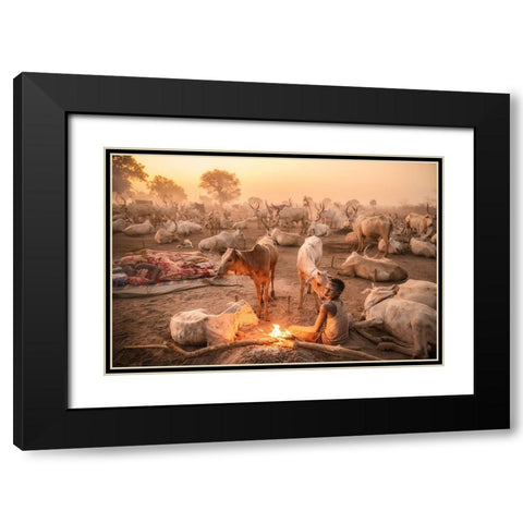 A Young Mundari Herder At Work Black Modern Wood Framed Art Print with Double Matting by Cole, Trevor