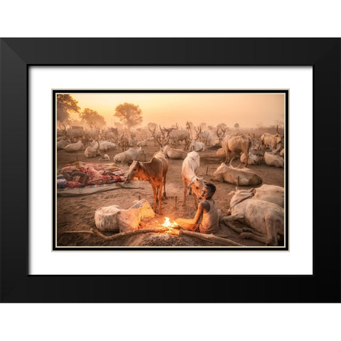 A Young Mundari Herder At Work Black Modern Wood Framed Art Print with Double Matting by Cole, Trevor