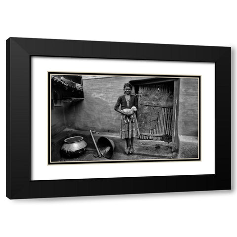 Village Girl Black Modern Wood Framed Art Print with Double Matting by Das, Avishek