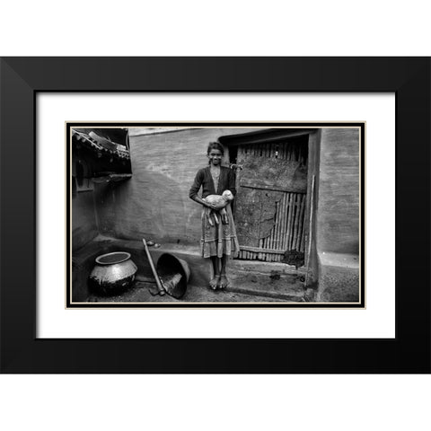 Village Girl Black Modern Wood Framed Art Print with Double Matting by Das, Avishek