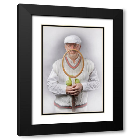 Old-fashioned male tennis player Black Modern Wood Framed Art Print with Double Matting by Kayen-Mouthaan, Carola