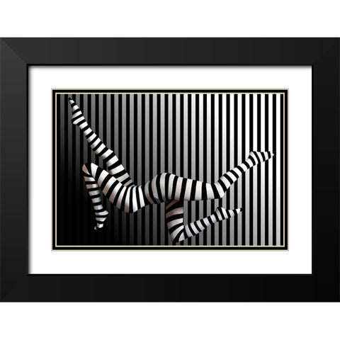 Novelty Striped Four-Leggs No 2 Black Modern Wood Framed Art Print with Double Matting by Batzdorf, Erhard