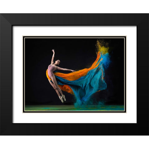 Two Colors Flying Ballerina Black Modern Wood Framed Art Print with Double Matting by Aditya, Rawisyah
