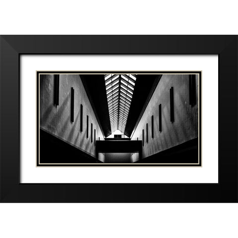 Triangles Black Modern Wood Framed Art Print with Double Matting by Wong, Martin