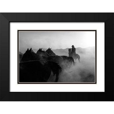 horses Black Modern Wood Framed Art Print with Double Matting by Bilgin, Zuhdu