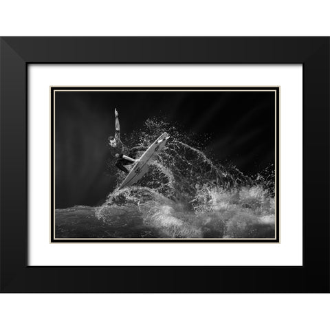Surfing Black Modern Wood Framed Art Print with Double Matting by Thwaits, Yun