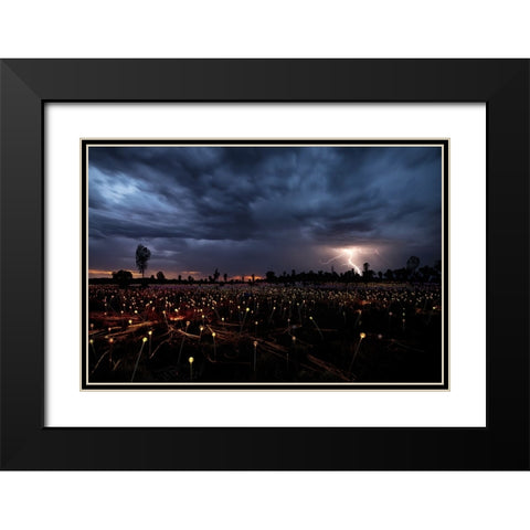Lightning Crashes Black Modern Wood Framed Art Print with Double Matting by Sowter, Ashley