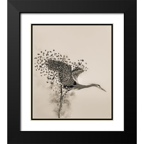 A Blue Heron Black Modern Wood Framed Art Print with Double Matting by Li, Yunqiang