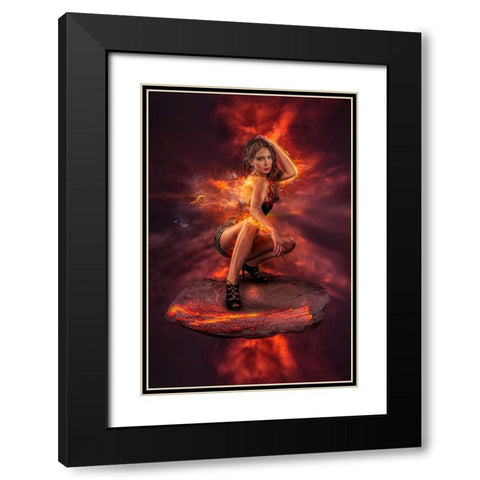 Firegirl Black Modern Wood Framed Art Print with Double Matting by Egger, Marcel