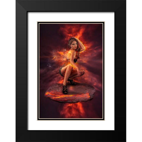 Firegirl Black Modern Wood Framed Art Print with Double Matting by Egger, Marcel