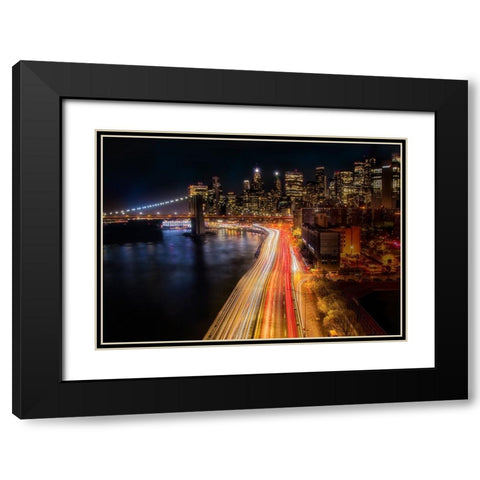 Never Sleep City Black Modern Wood Framed Art Print with Double Matting by Liang, Ken