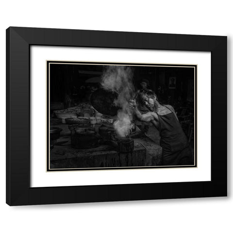 Tea Master Black Modern Wood Framed Art Print with Double Matting by Zeng, Jiahong