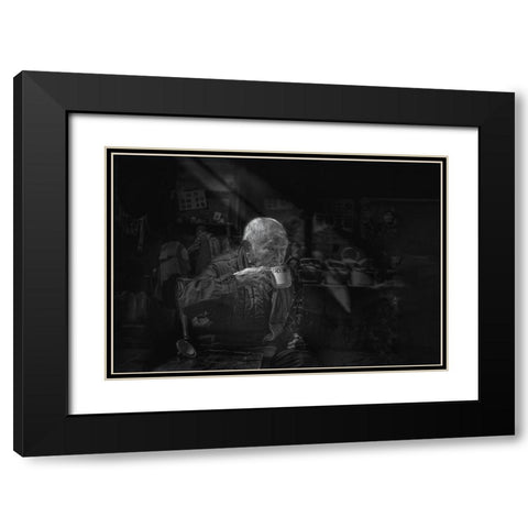 Tea Time Black Modern Wood Framed Art Print with Double Matting by Zeng, Jiahong