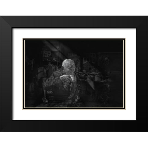 Tea Time Black Modern Wood Framed Art Print with Double Matting by Zeng, Jiahong