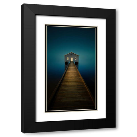 Little blue boathouse in Perth Black Modern Wood Framed Art Print with Double Matting by Zhen Yu, James